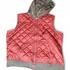 RuffHewn Womens 2X Quilted Hooded Puffer Vest Burgundy Grey Full Zip Sleeveless